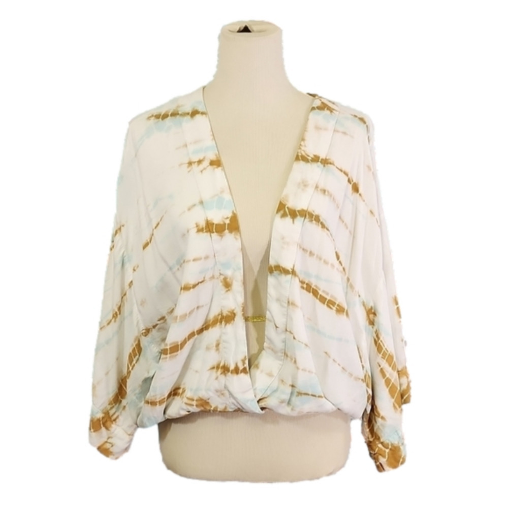 Women’s White Tie-Dye Surplice Blouse